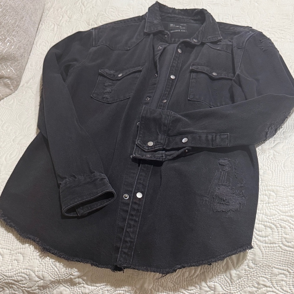Zara Men's Distressed Black Shirt Jacket